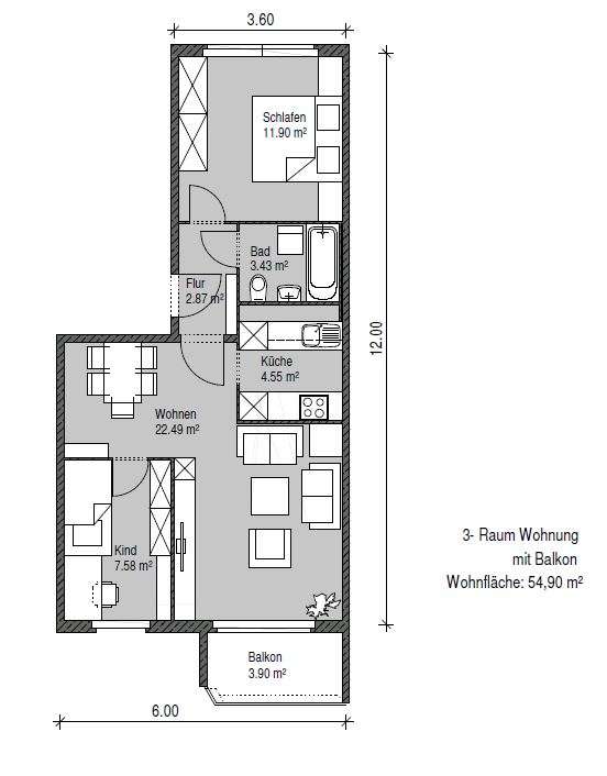3-RaumWE mit Balkon sucht Sie in Chemnitz
